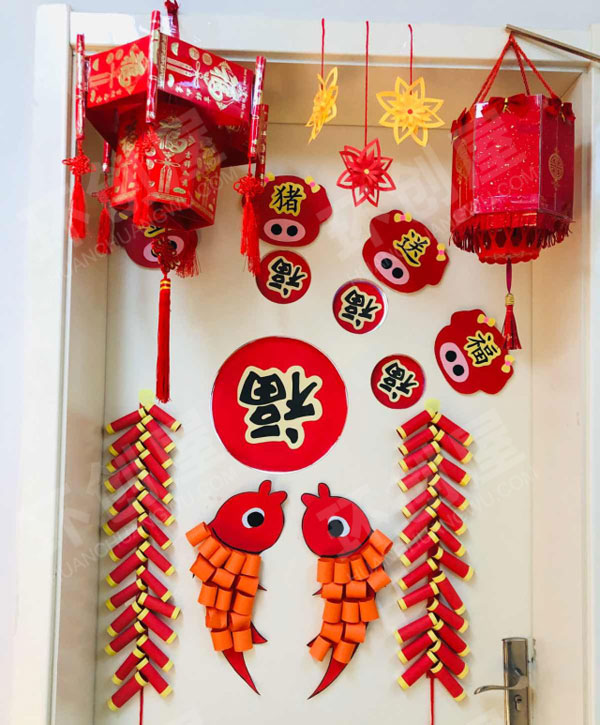 幼儿园新年门窗中国红环创图片