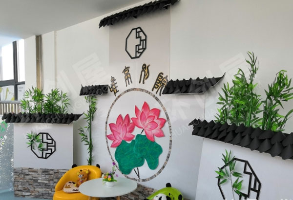 幼儿园走廊里的阅读长廊中国风园林风图片