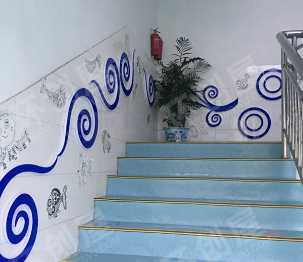 幼儿园走廊楼梯间拐角墙面装饰图片