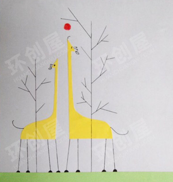 幼儿园美工区小清新点画长颈鹿装饰画图片