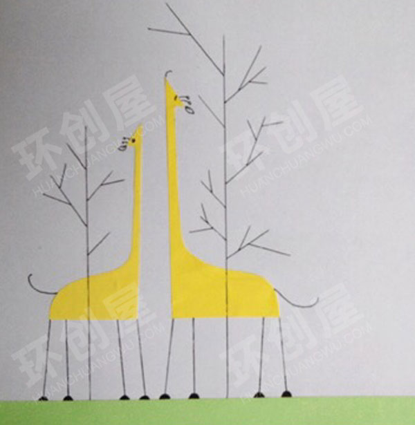 幼儿园美工区小清新点画长颈鹿装饰画图片
