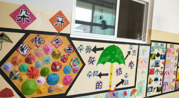 幼儿园走廊墙面伞花朵朵开图片