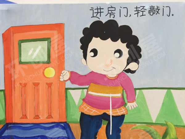 幼儿园走廊墙面手绘绘本礼仪主题图片