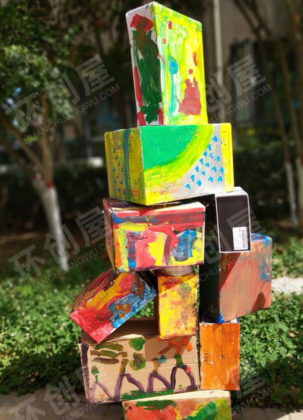 幼儿园废纸箱废鞋盒改造利用作品展示图片