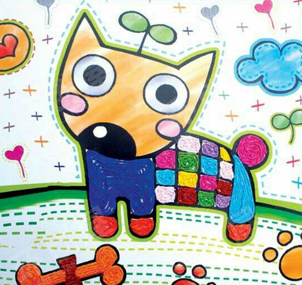 幼儿园墙面布置绳子卡通动物画图片