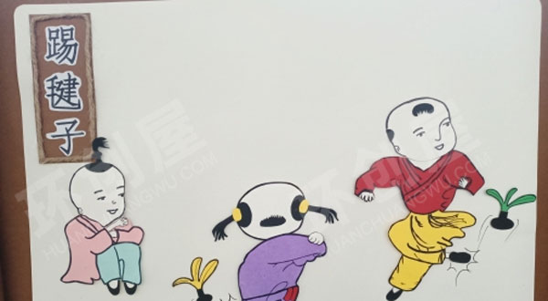 幼儿园走廊墙面手工作品传统民间游戏图片