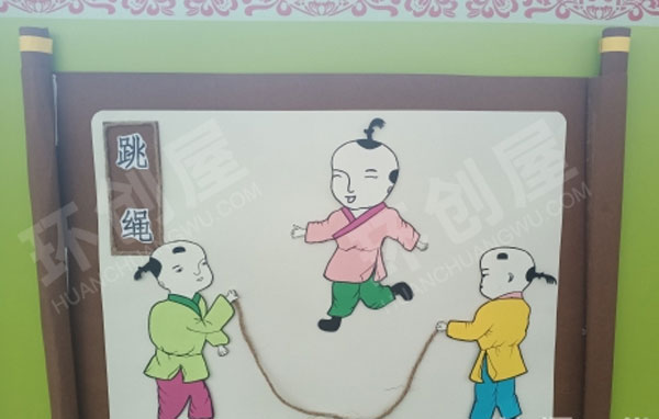 幼儿园走廊墙面手工作品传统民间游戏图片