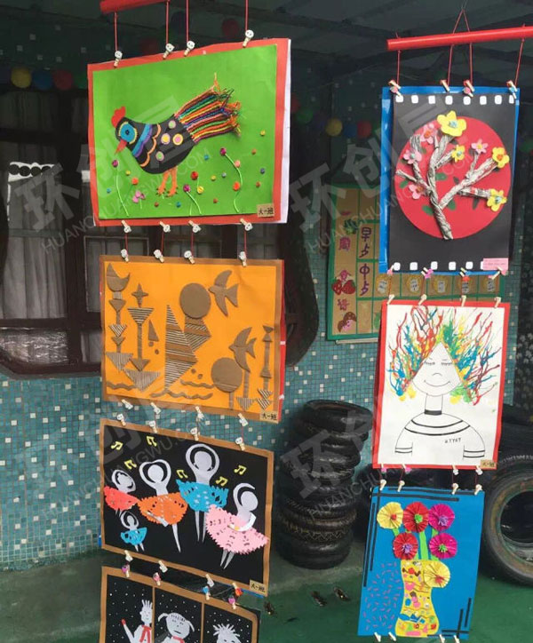 幼儿园六一户外各种创意有趣画展图片