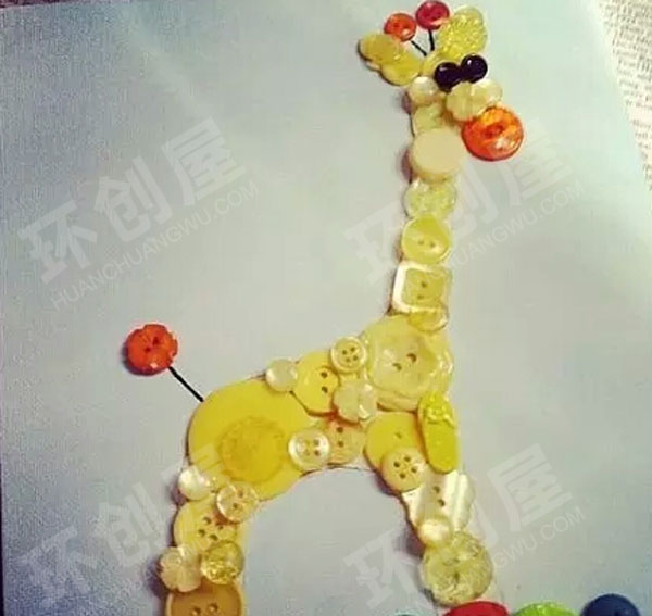 幼儿园废物利用纽扣拼接粘贴作品展示图片