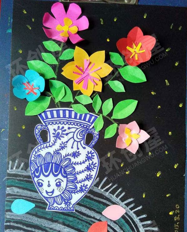幼儿园青花瓷花纹各式作品展示图片