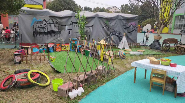 幼儿园户外美工区环创水乡特色古色古香图片