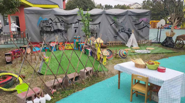 幼儿园户外美工区环创水乡特色古色古香图片