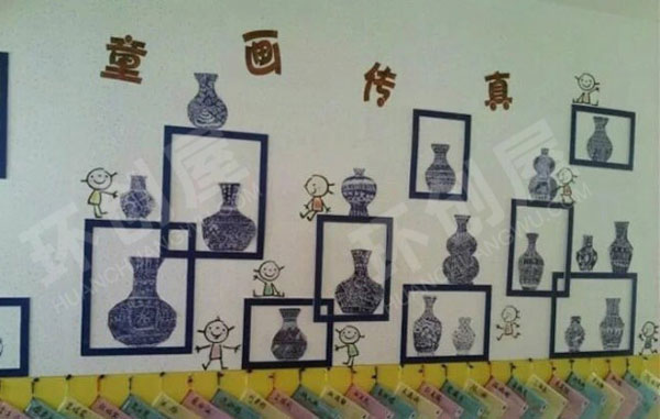 幼儿园美工区中国风印花青花瓷风格图片