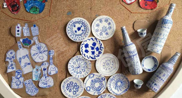 幼儿园美工区中国风印花青花瓷风格图片