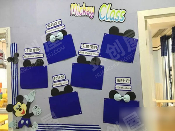 幼儿园米奇蓝色风格家园联系栏图片