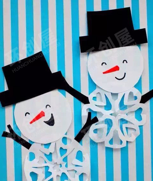 幼儿园美工区可爱的剪纸小雪人图片