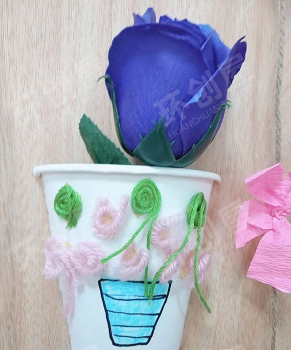 幼儿园角色游戏花店手工纸杯花盆图片