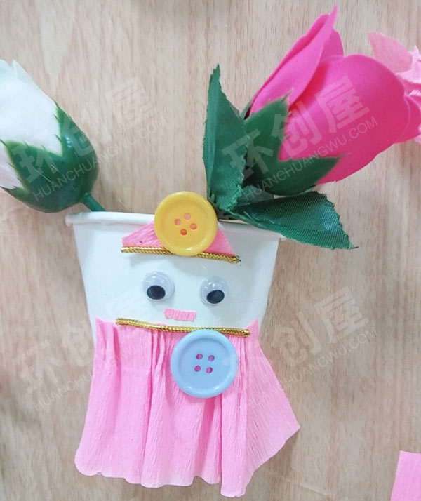 幼儿园角色游戏花店手工纸杯花盆图片