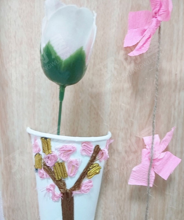 幼儿园角色游戏花店手工纸杯花盆图片