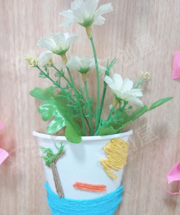 幼儿园角色游戏花店手工纸杯花盆图片