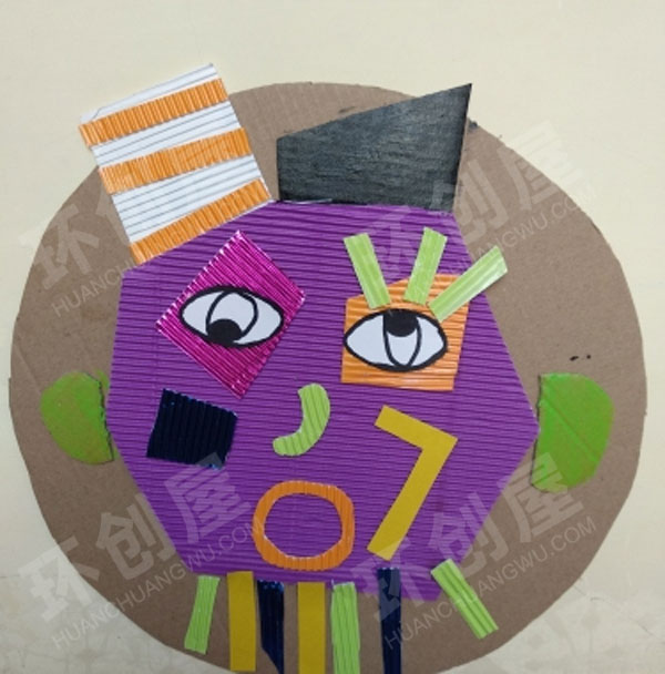 幼儿园墙面布置纸板瓦楞纸人头作品图片