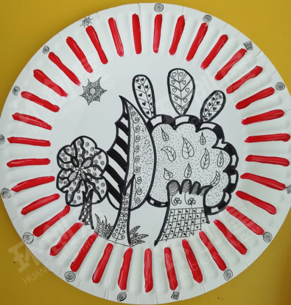 幼儿园美工区废物利用纸盘画图片