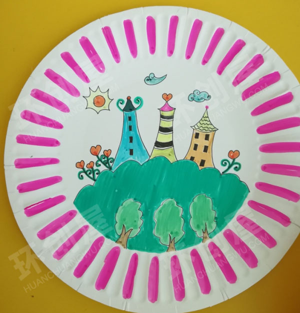 幼儿园美工区废物利用纸盘画图片