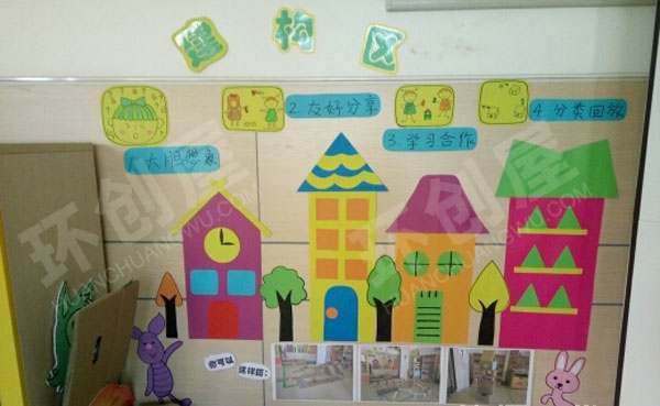 幼儿园建构区墙面城市高楼图片