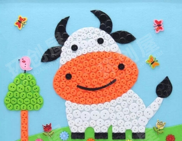 幼儿园美工区各种创意纽扣画图片