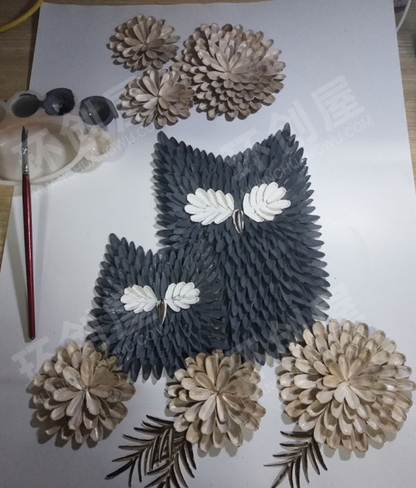 幼儿园美工区瓜子壳贴猫头鹰图片
