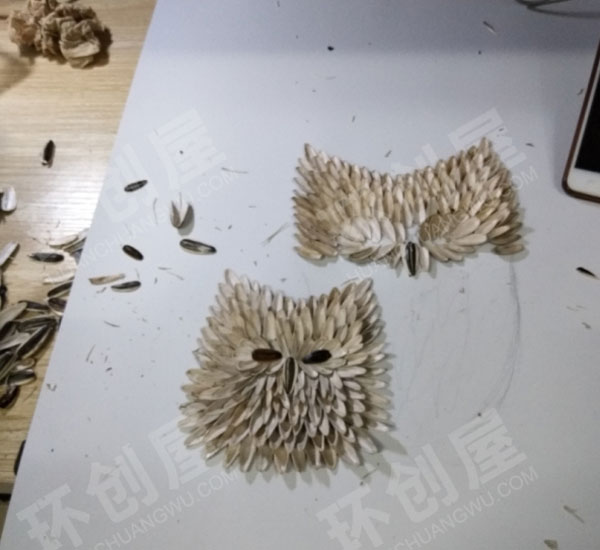 幼儿园美工区瓜子壳贴猫头鹰图片