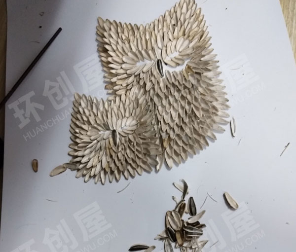 幼儿园美工区瓜子壳贴猫头鹰图片