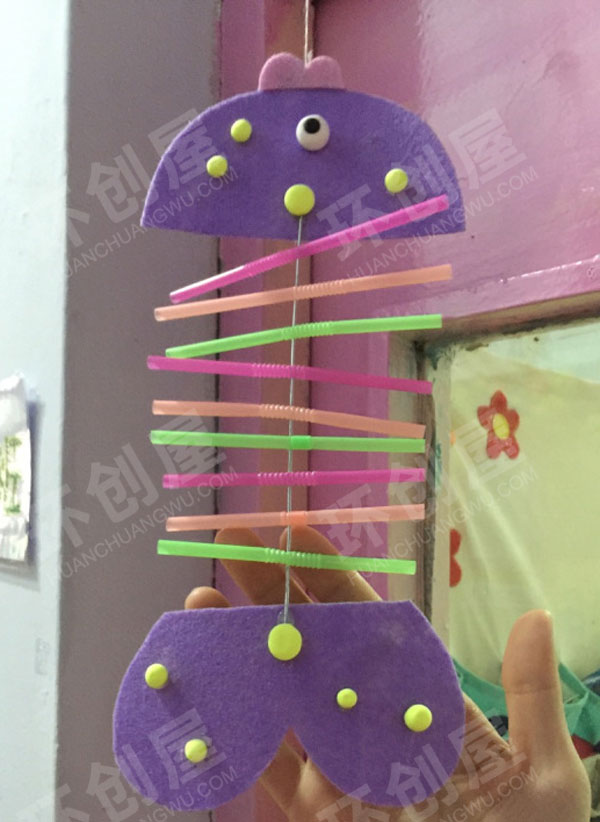 幼儿园吸管不织布手工鱼儿挂饰图片