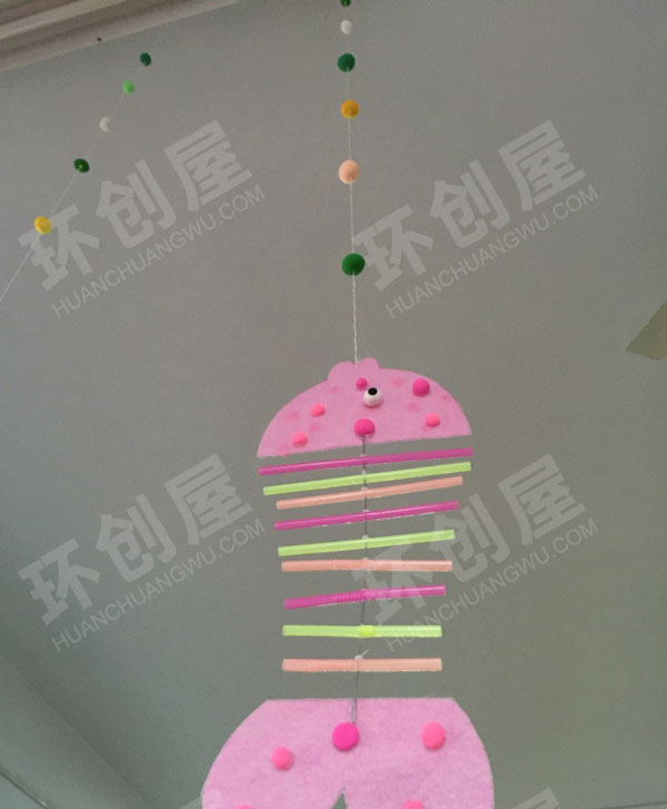 幼儿园吸管不织布手工鱼儿挂饰图片