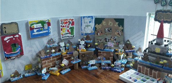 幼儿园走廊楼道废物利用纸箱作品图片