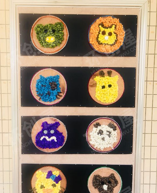 幼儿园手工粘土立体触摸墙面作品展示图片