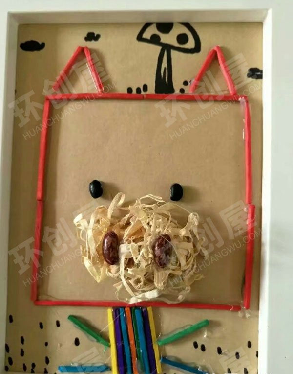 幼儿园水粉木屑纽扣雪糕棒原生态装饰画作品展示图片