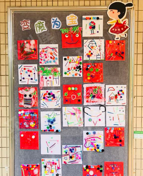 幼儿园手工粘土立体触摸墙面作品展示图片