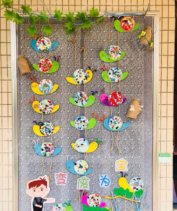 幼儿园手工粘土立体触摸墙面作品展示图片