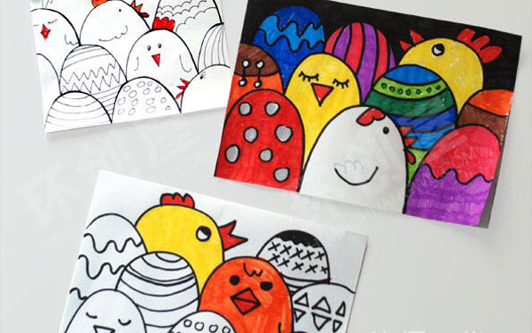 幼儿园美工区线描画可爱的彩蛋图片