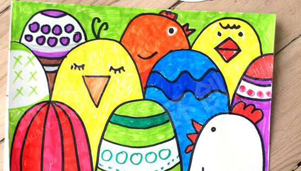 幼儿园美工区线描画可爱的彩蛋图片