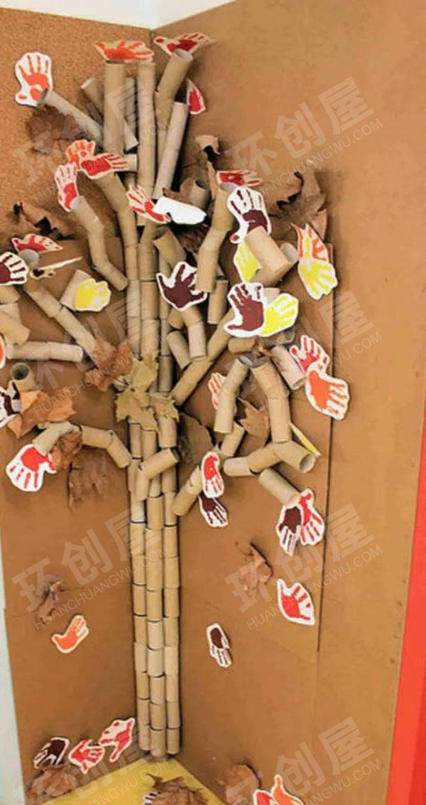 幼儿园卷筒纸芯大树墙面布置图片