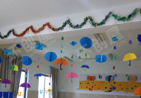幼儿园风吹云动手工伞轻舞吊饰图片