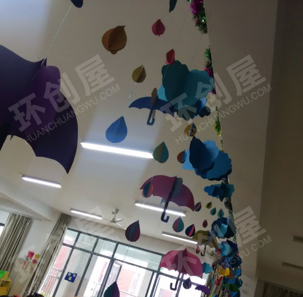 幼儿园风吹云动手工伞轻舞吊饰图片