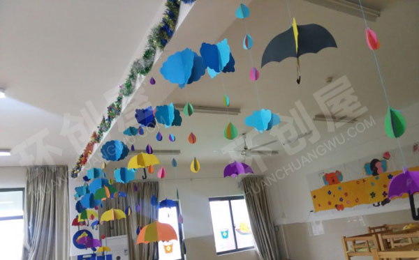 幼儿园风吹云动手工伞轻舞吊饰图片