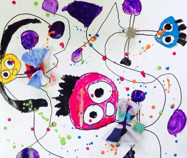 幼儿园疯狂的小人线条画作品展示图片