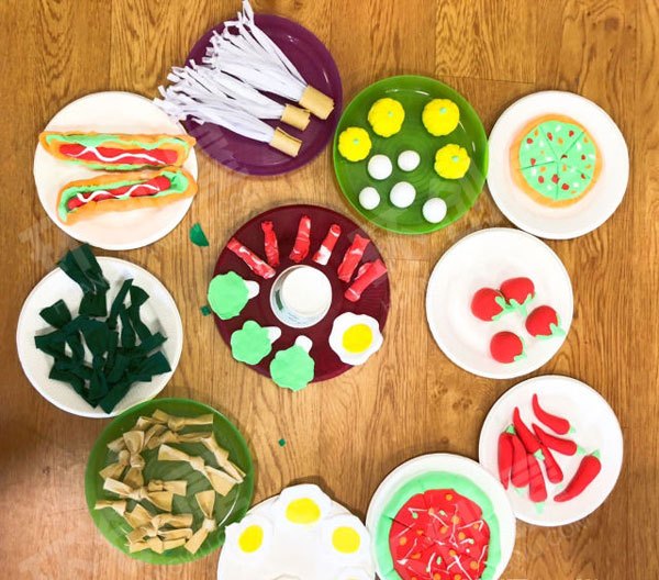 幼儿园火锅角色游戏轻粘土各种菜品图片