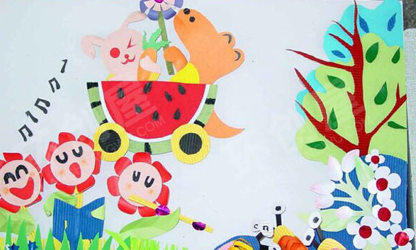 幼儿园各种彩色卡纸大变身墙面卡通图片