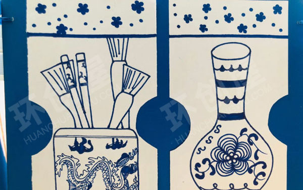 幼儿园韵味青花瓷图案墙面布置图片
