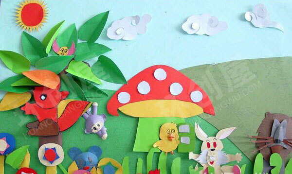 幼儿园各种彩色卡纸大变身墙面卡通图片